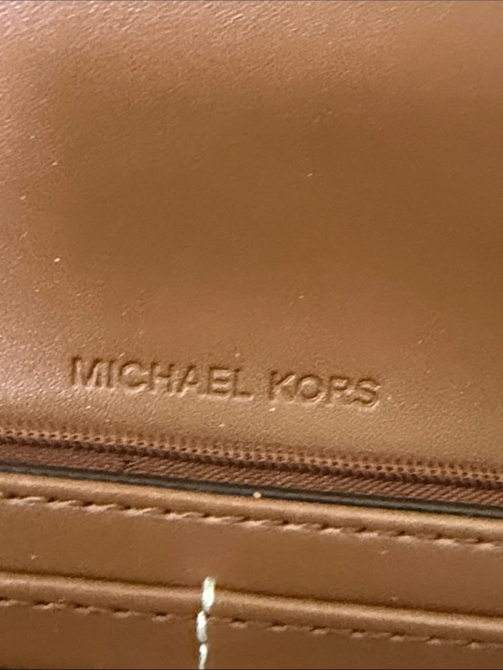 Michael Kors Tan & Beige MK Logo Continental Wallet with Gold Accent